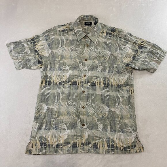 Izod Golf Mens Green Short Sleeve Hawaiian Washable Silk Button Up Shirt Size L - Picture 1 of 8